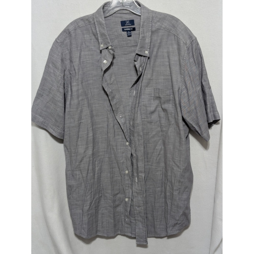 George Mens Classic Fit Short Sleeve Button Down Shirt Gray XL 46-48 Pocket